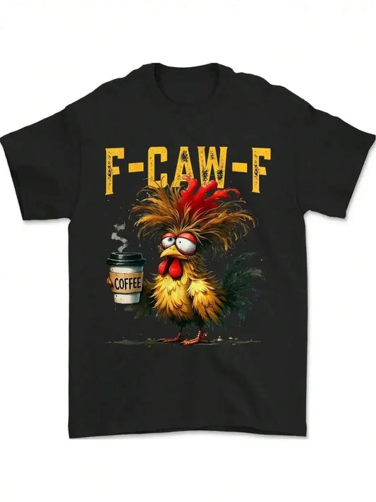 Funny Rooster Coffee Graphic Cotton Tee Shirt Men Women