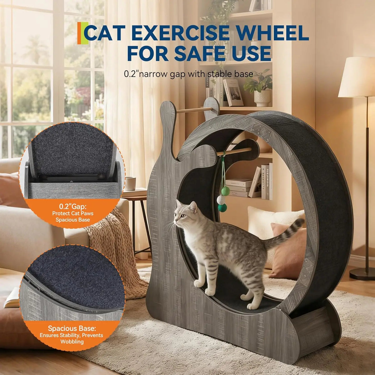 HiMISS Wooden Indoor Cat Exercise Wheel With Sisal Scratching Tray