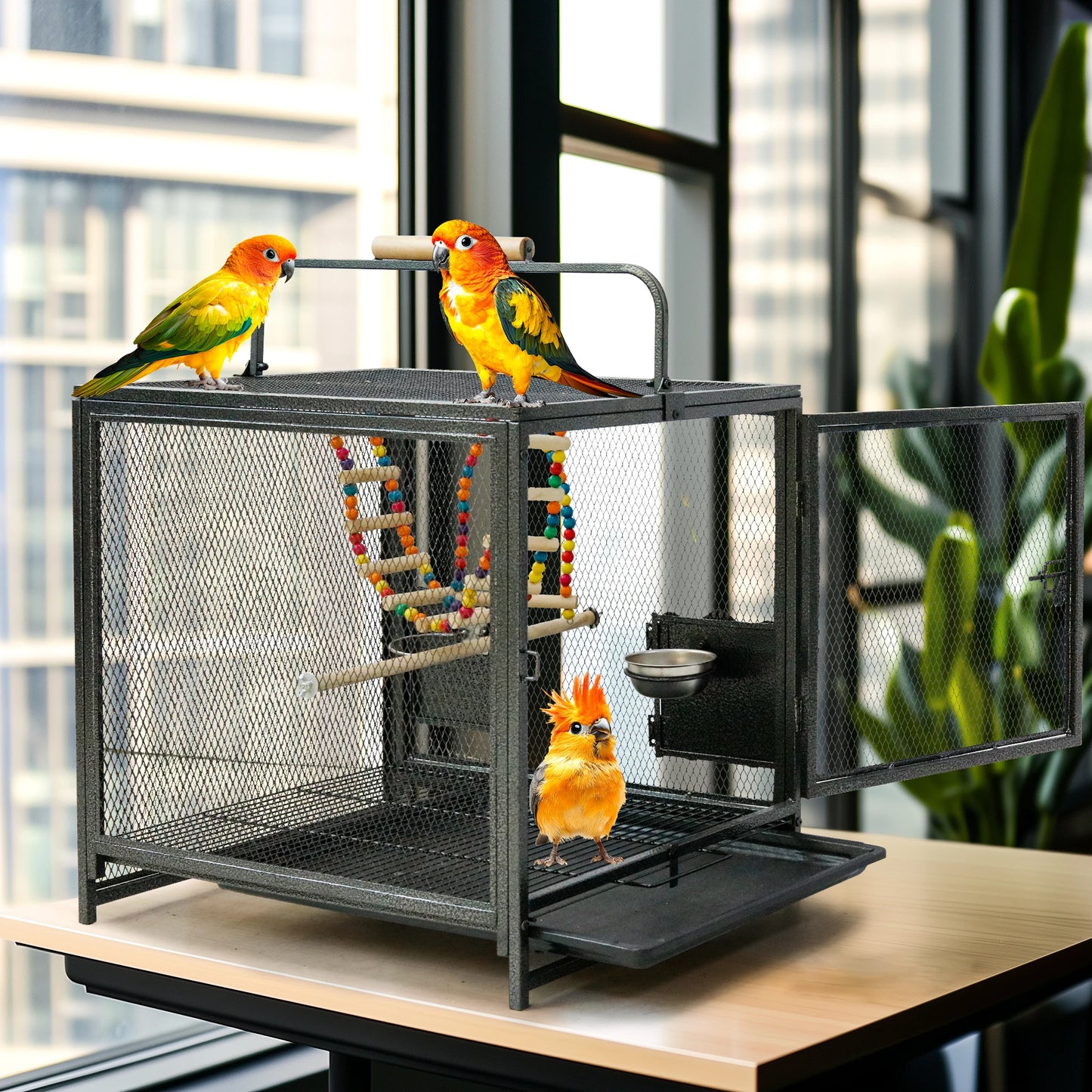 Metal Bird Cage With Hammock Swing And Perch Stand