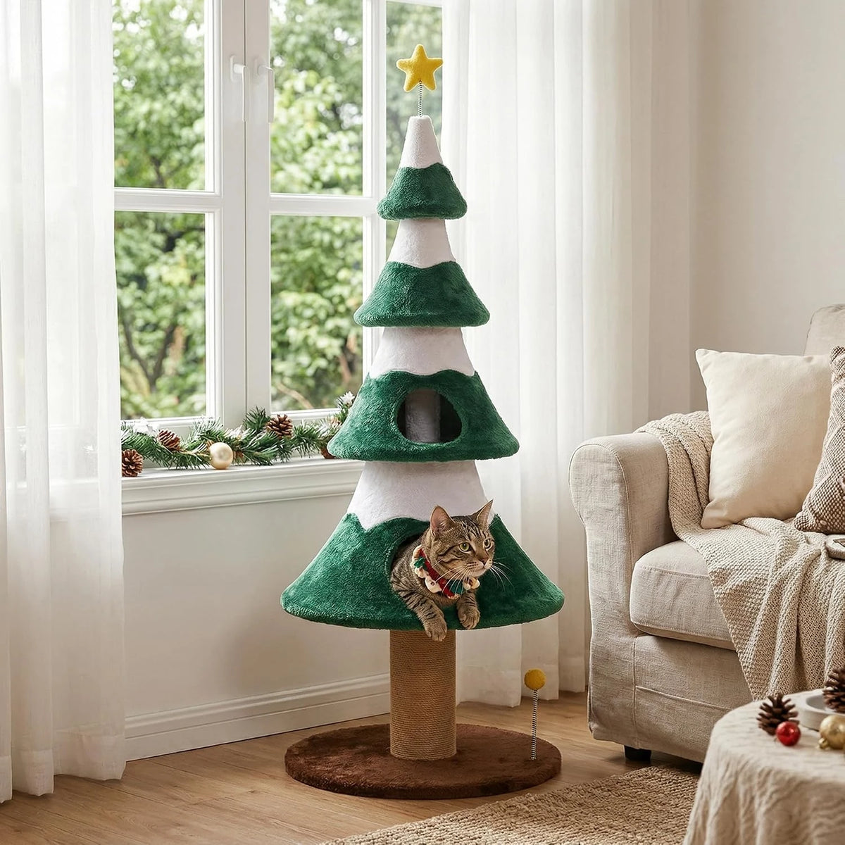 Heavy Duty Wooden Cat Tree With Sisal Scratching Posts