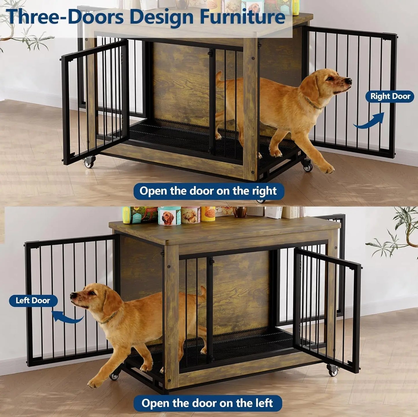 ANIXOL Wooden Dog Crate Furniture End Table With Safety Lock