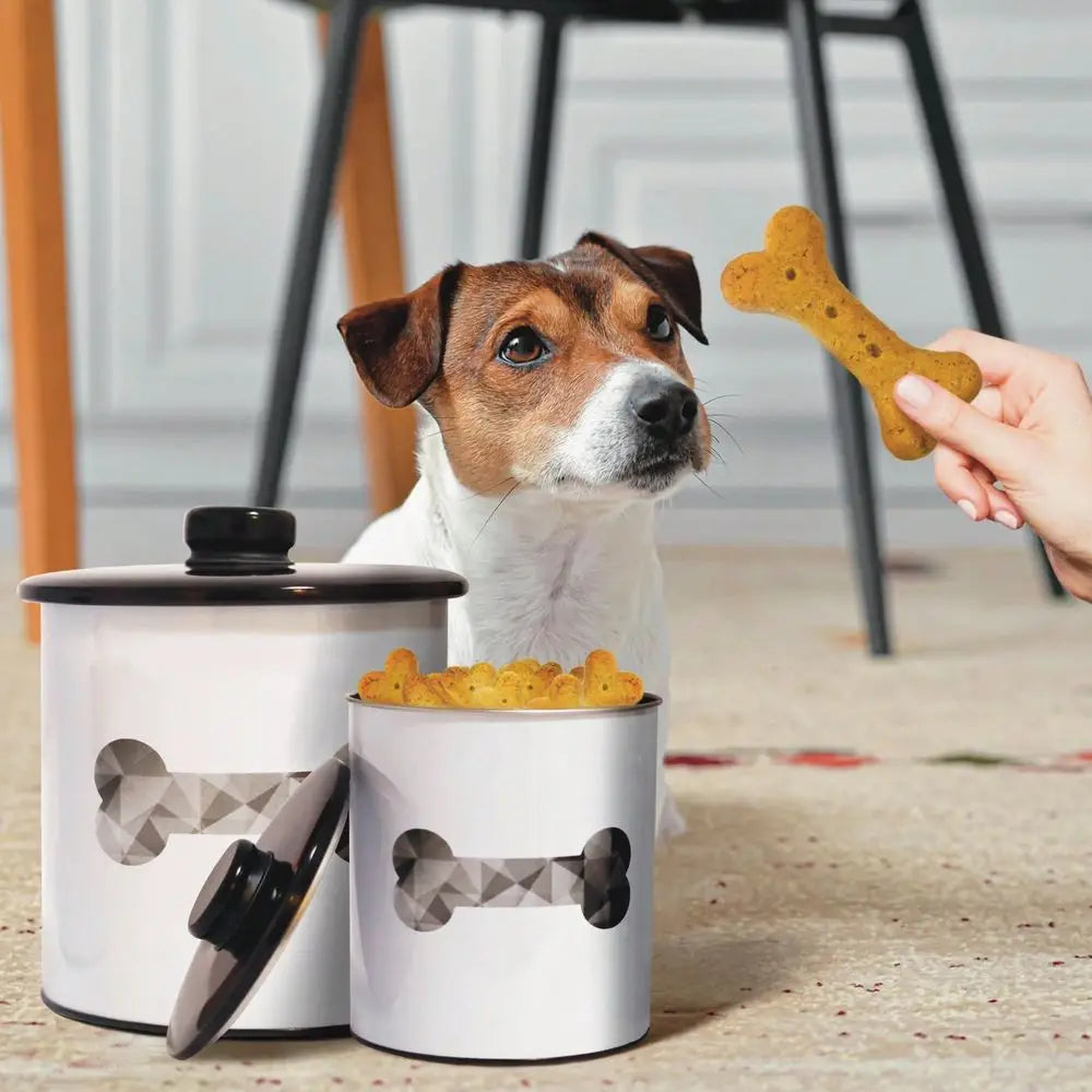 Round Tin Dog Treat Storage Jar With Secure Lid