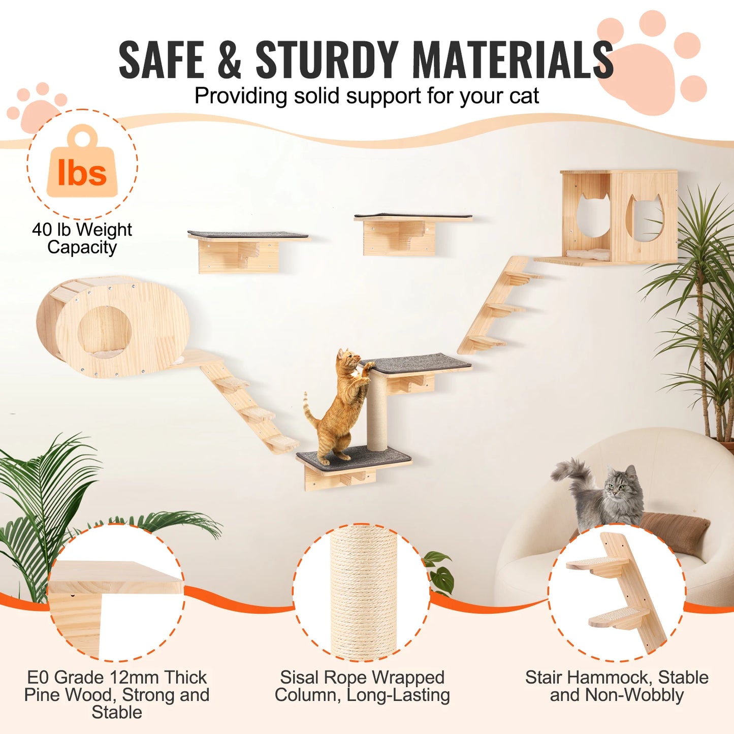 SucceBuy Wall Mounted Double Tier Cat Shelves with Hammocks
