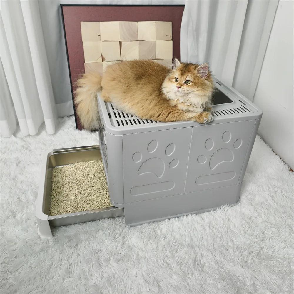 Enclosed Stainless Steel Cat Litter Box With Lid And Scoop