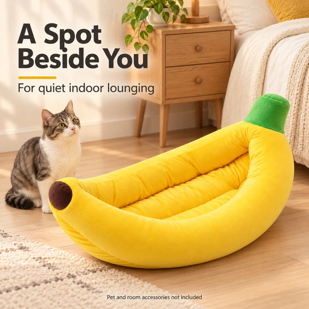 Banana Plush Pet Bed With Raised Sides For Cozy Lounging