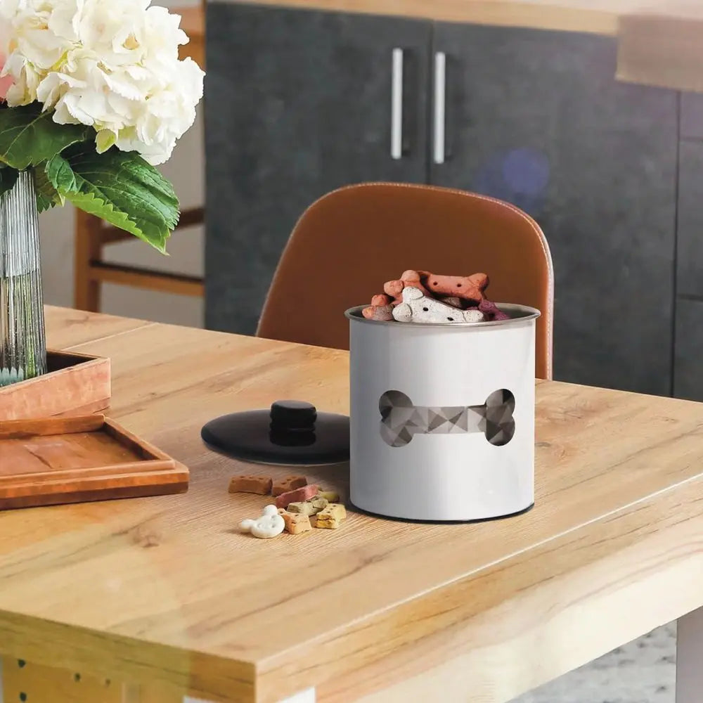 Round Tin Dog Treat Storage Jar With Secure Lid