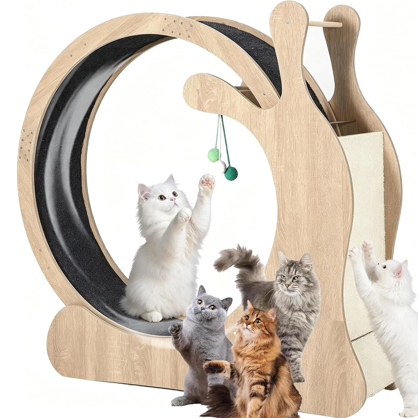 HiMISS Wooden Indoor Cat Exercise Wheel With Sisal Scratching Tray
