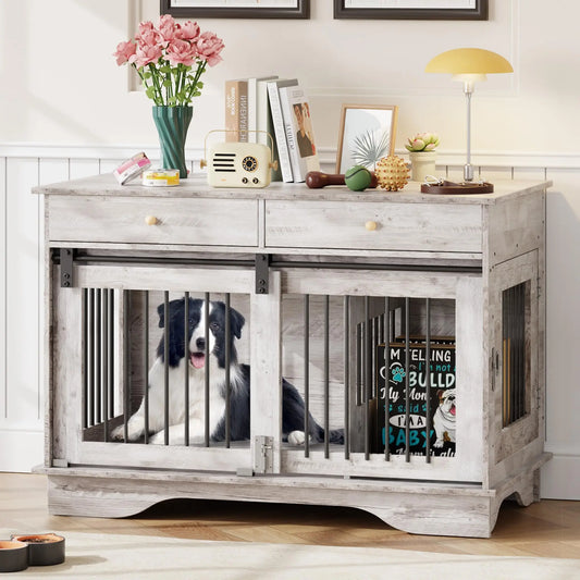 Durable Dog Crate Furniture With Storage And Removable Divider