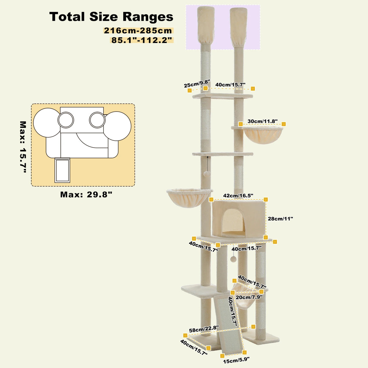 PAWZ Road Adjustable Height Cat Tree With Sisal Scratching Posts