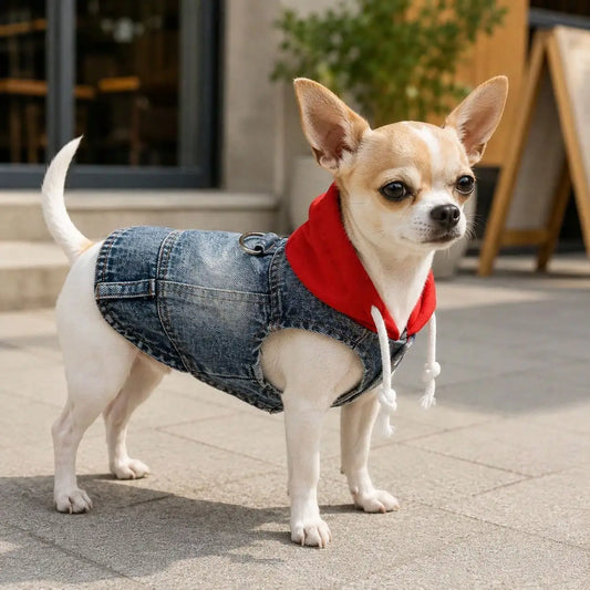 Pet Denim Hoodie Vest For Dogs And Cats Outdoor Apparel