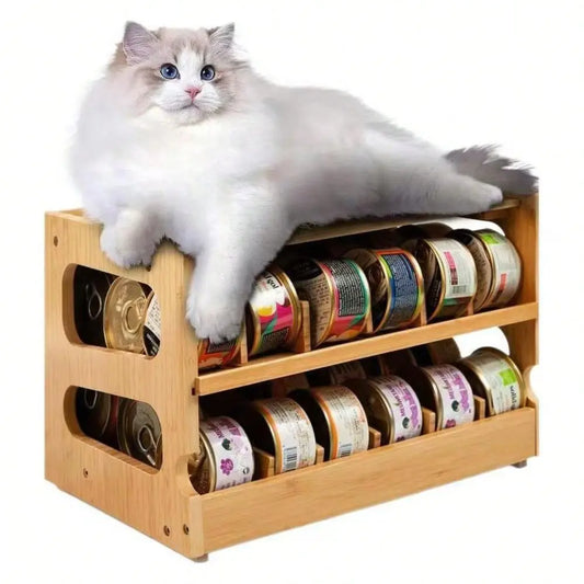 Wooden Double Tier Pet Food Storage Rack With Sturdy Build