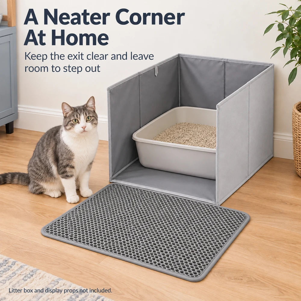 Foldable Cat Litter Box With Splash Guard And Litter Mat