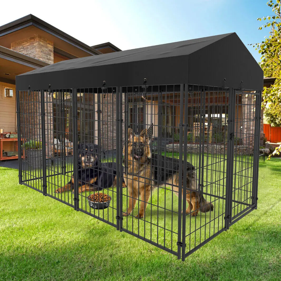 Heavy Duty Iron Outdoor Dog Playpen With Secure Roof Enclosure