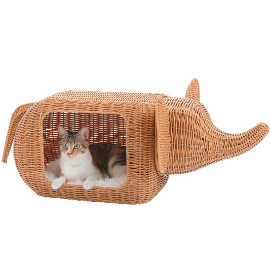 Pawz Road Elephant Rattan Cat Condo With Thick Plush Cushion