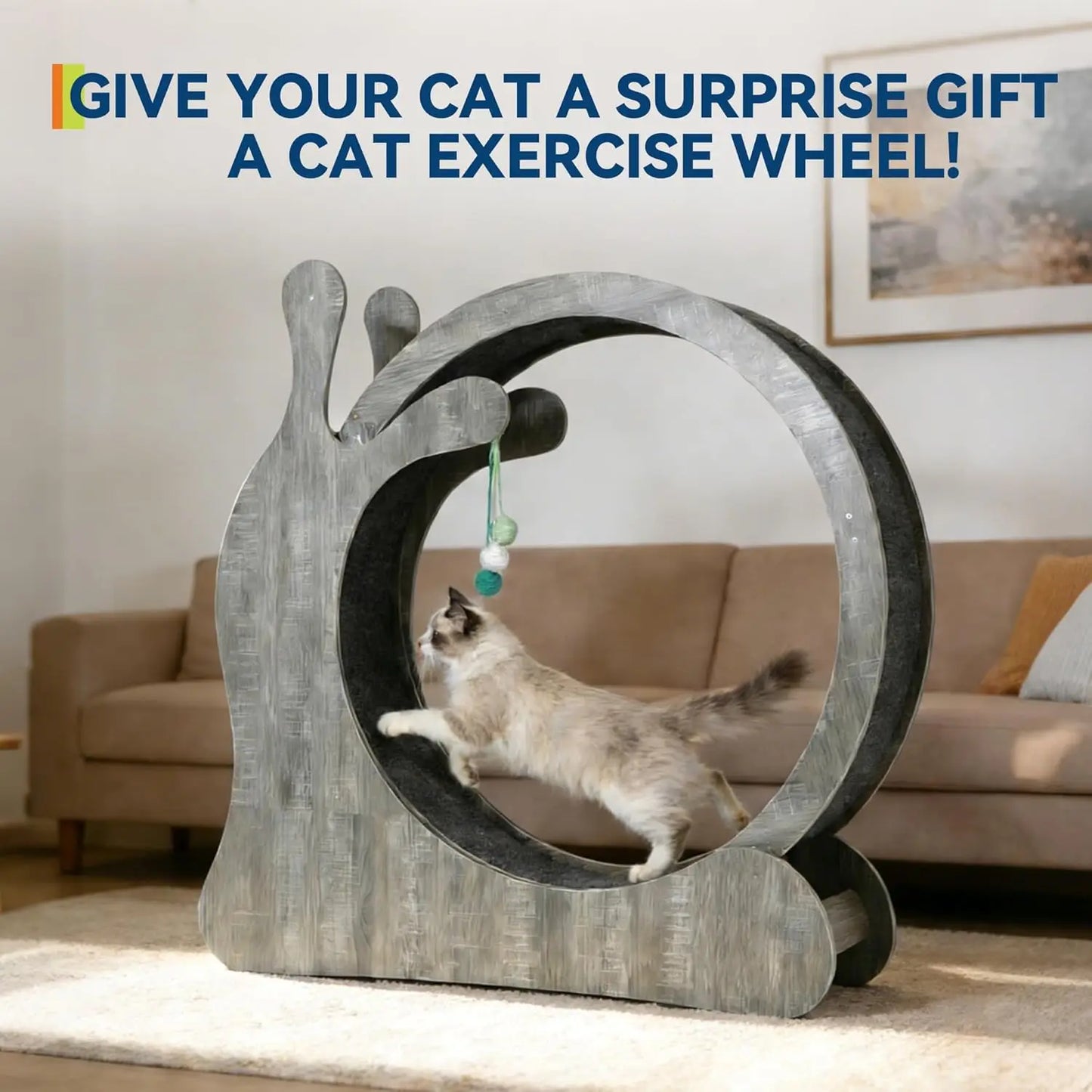 HiMISS Wooden Indoor Cat Exercise Wheel With Sisal Scratching Tray