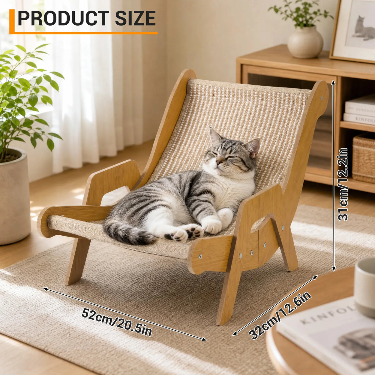 Wooden Sisal Cat Scratcher Lounger And Rest Bed For Cats