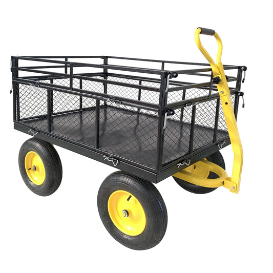 Heavy Duty Steel Garden Utility Cart With Removable Mesh Sides