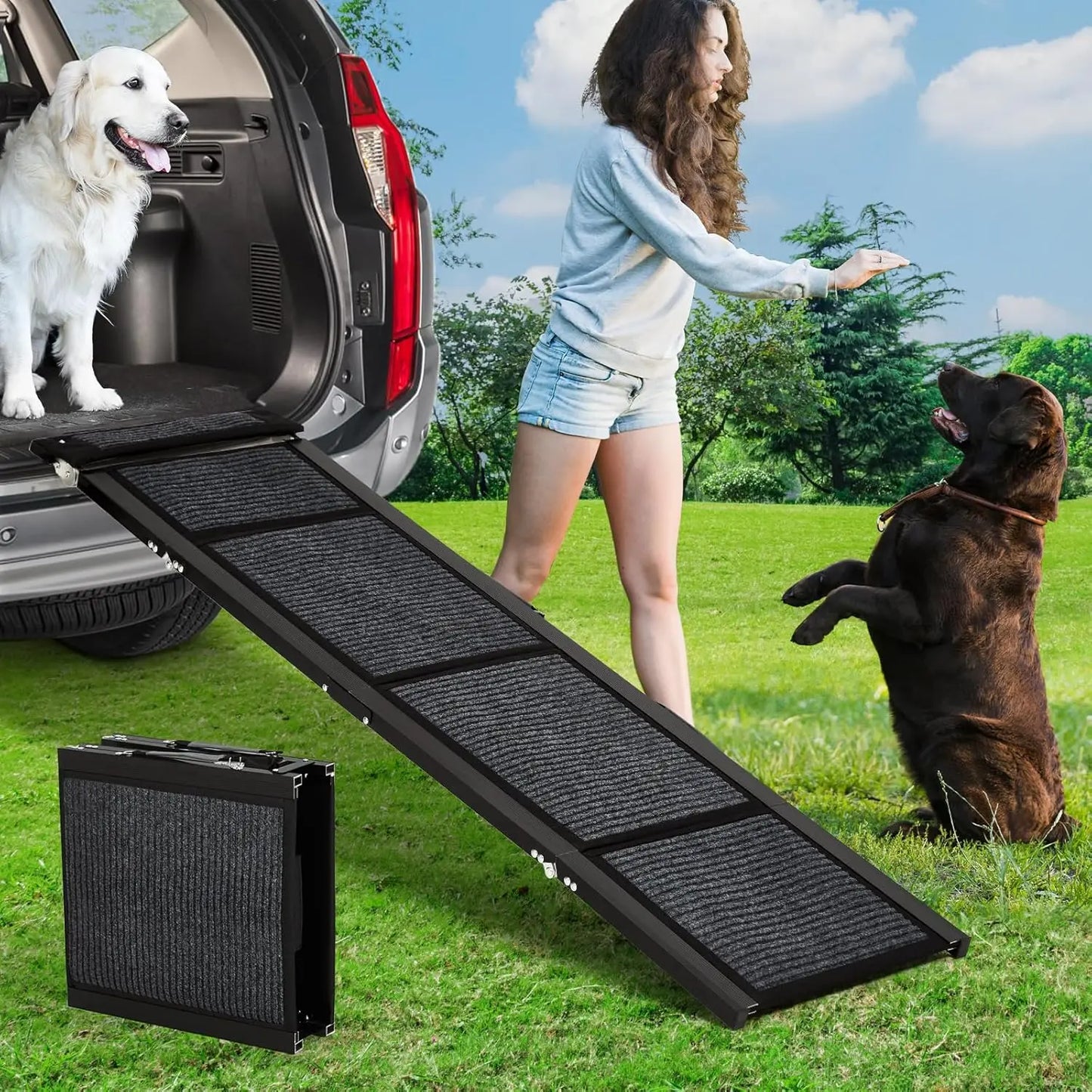 HiMiss Folding Dog Car Ramp With Non Slip Safety Surface