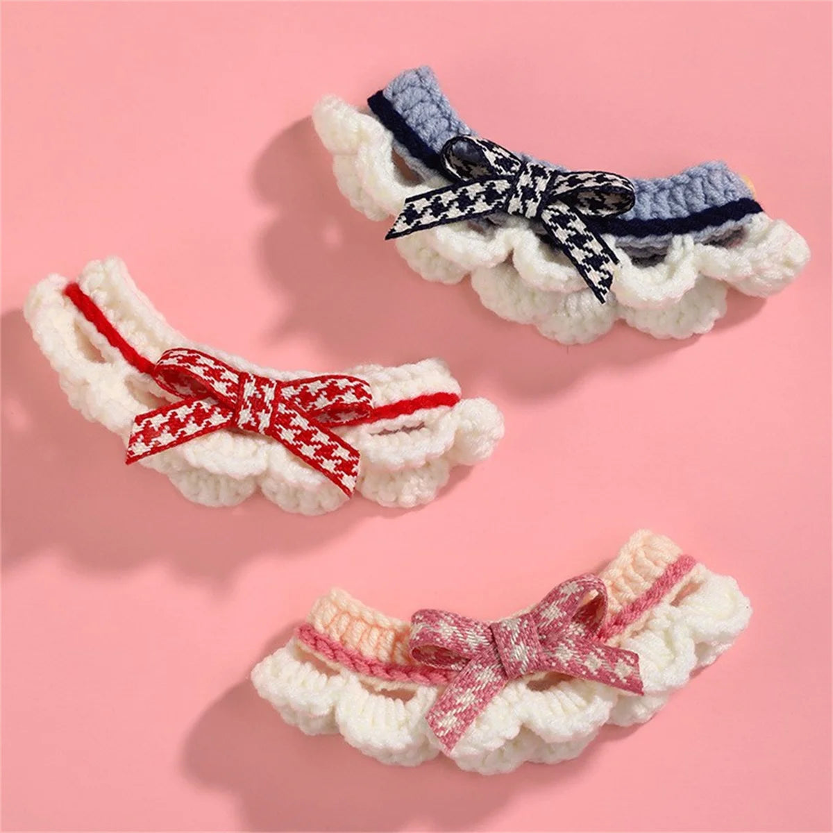 Decorative Bow Knot Handknit Pet Collar For Puppies