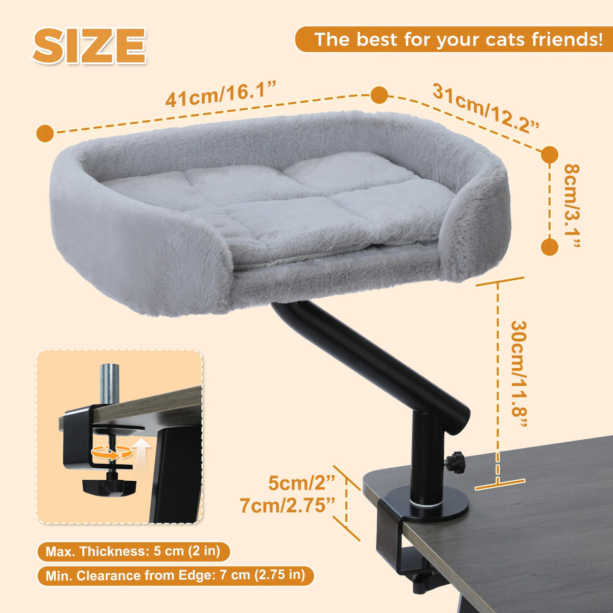 Pawz Road Adjustable Rotating Cat Desk Bed Plush Hammock Stand