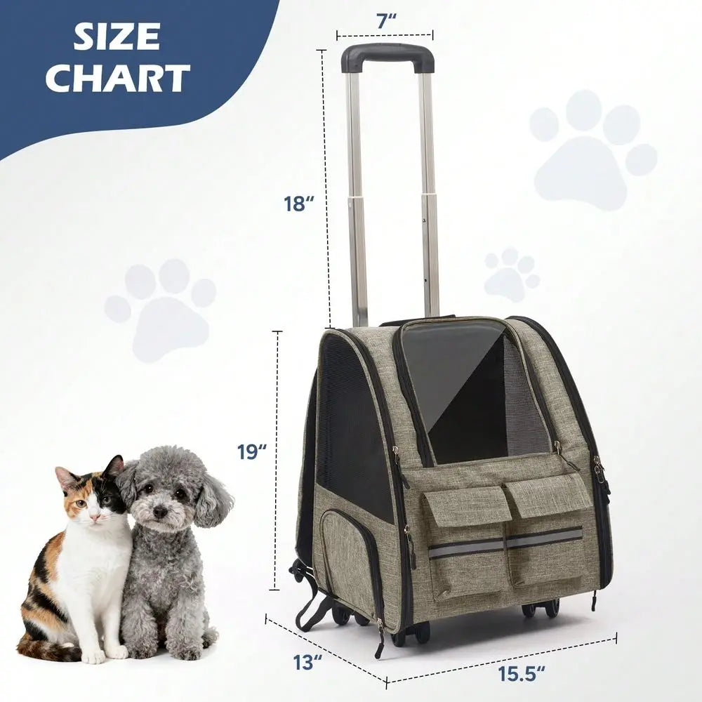 Airline Approved Rolling Pet Carrier With Telescopic Handle
