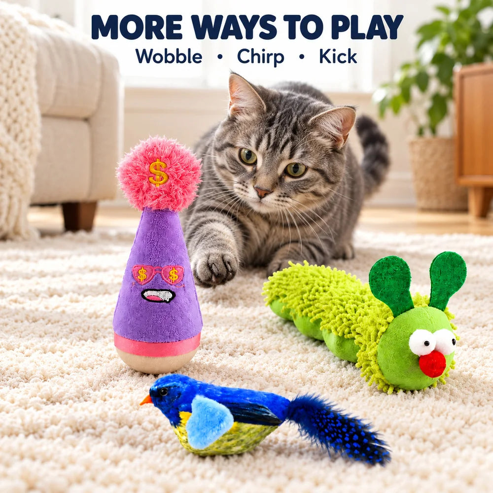 Zoe Interactive Cat Toys With Wobble Caterpillar And Chirping Bird