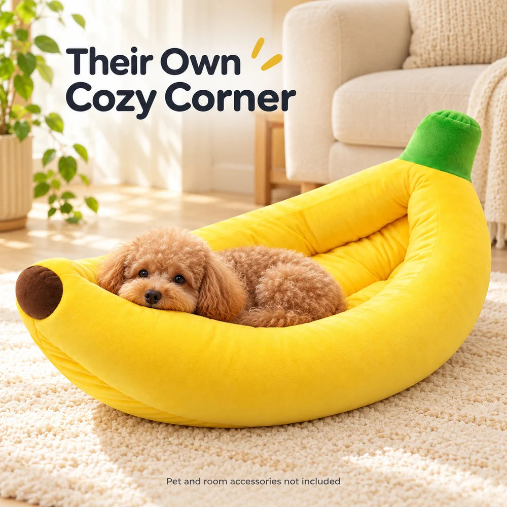 Banana Plush Pet Bed With Raised Sides For Cozy Lounging