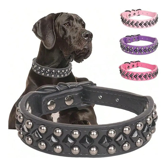 Adjustable PU Leather Studded Dog Collar With Spike Detail