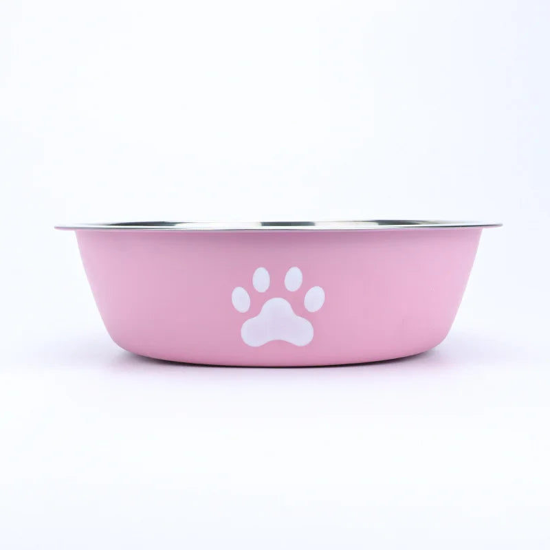Stainless Steel Paw Print Anti Slip Pet Drinking Bowl