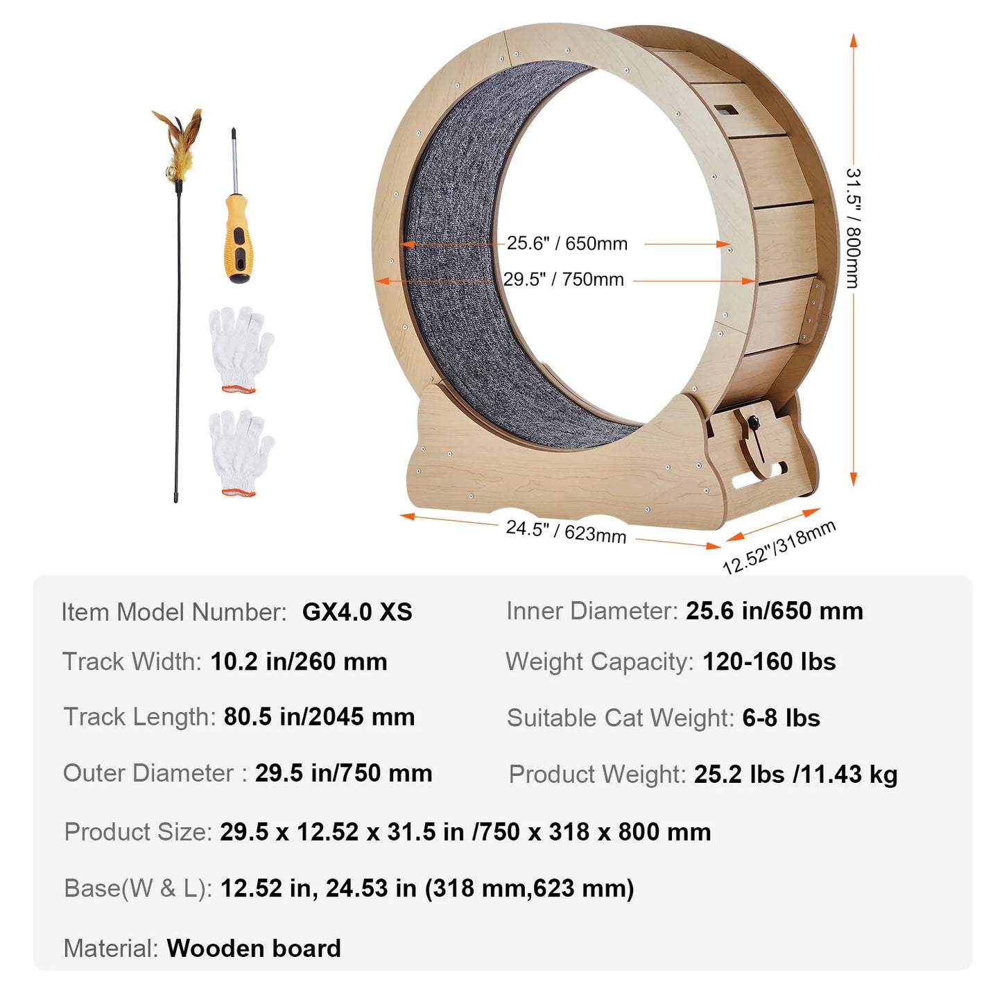Wooden Indoor Cat Exercise Wheel With Carpet Surface And Teaser