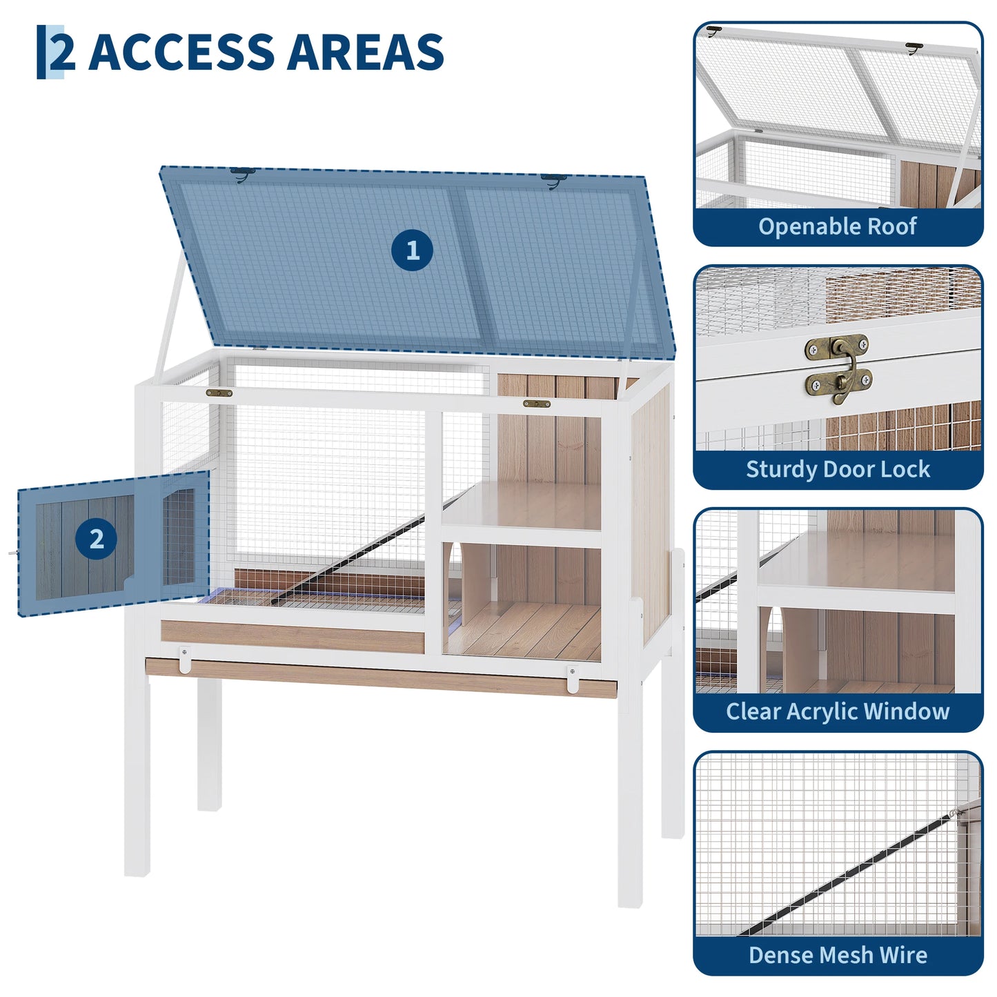HiMiss Wooden Guinea Pig Cage With Stand, 2-Story Rabbit Hutch