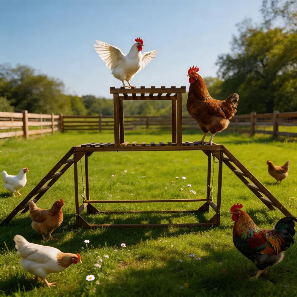 Borwart Wooden Chicken Coop Swing Ladder With Roosting Platform