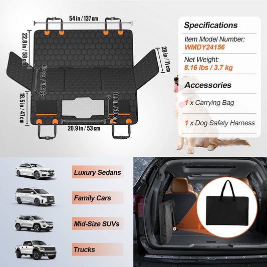 SucceBuy Premium Back Seat Extender Dog Hammock With Breathable Mesh