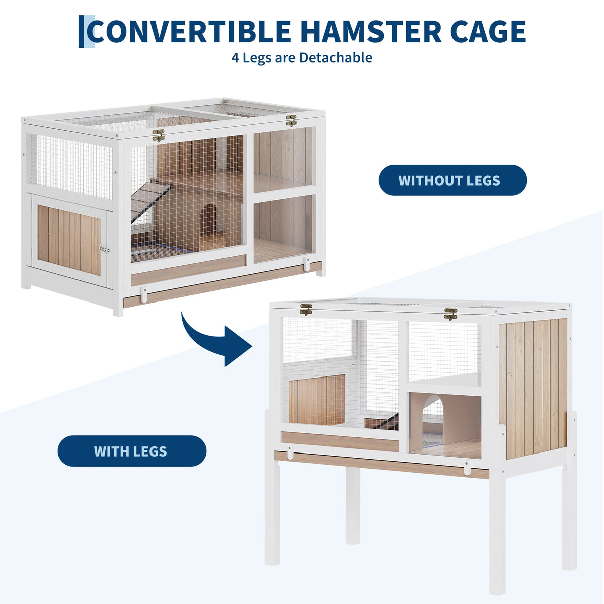 HiMiss Wooden Guinea Pig Cage With Stand, 2-Story Rabbit Hutch