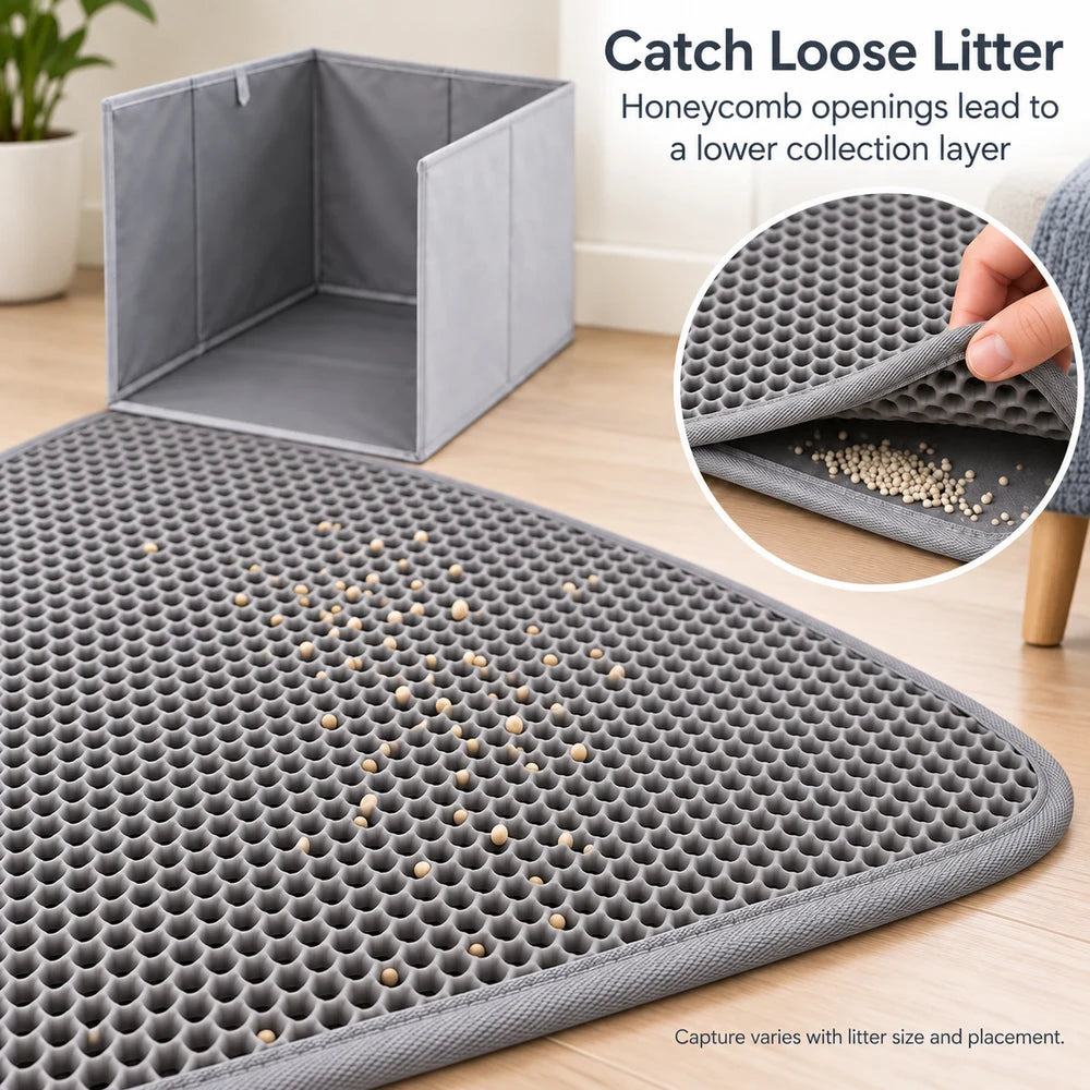 Foldable Cat Litter Box With Splash Guard And Litter Mat