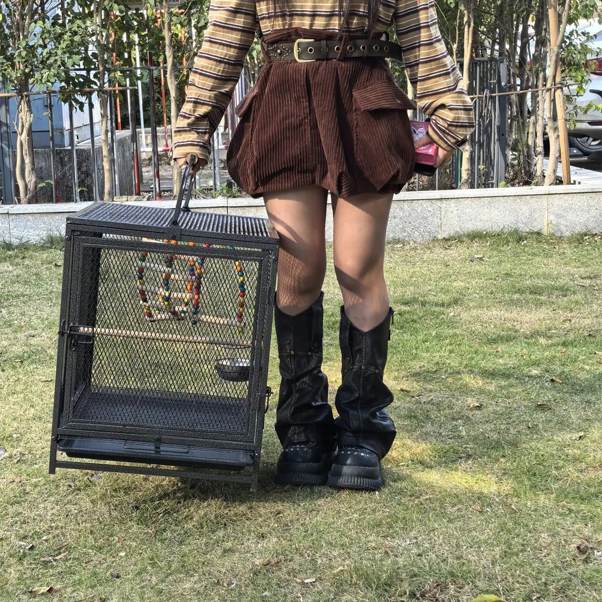 Metal Bird Cage With Hammock Swing And Perch Stand
