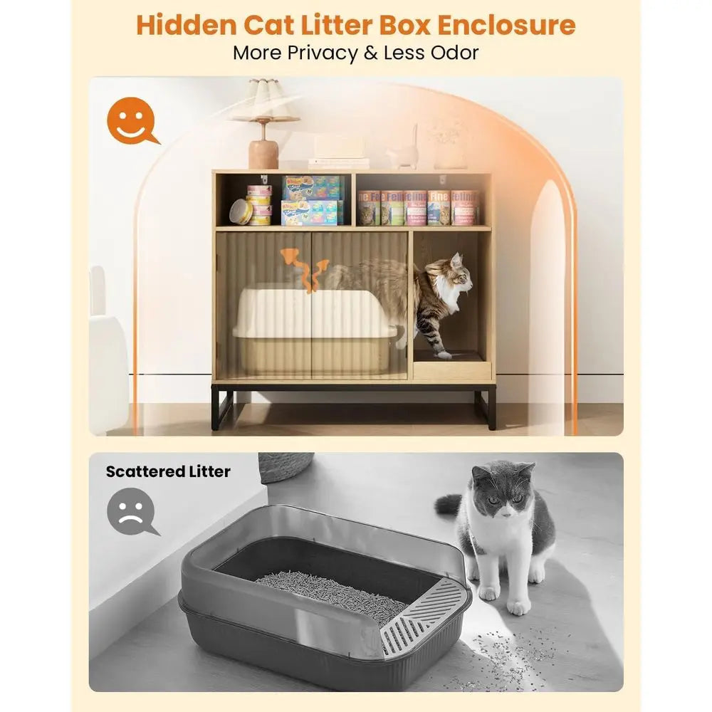 Modern Wooden Cat Litter Box Enclosure With Integrated Scratching Pad