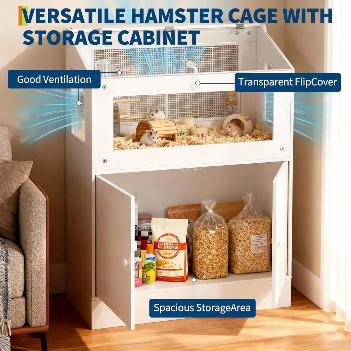 HiMiss Large Acrylic Small Animal Cage With Storage Cabinet