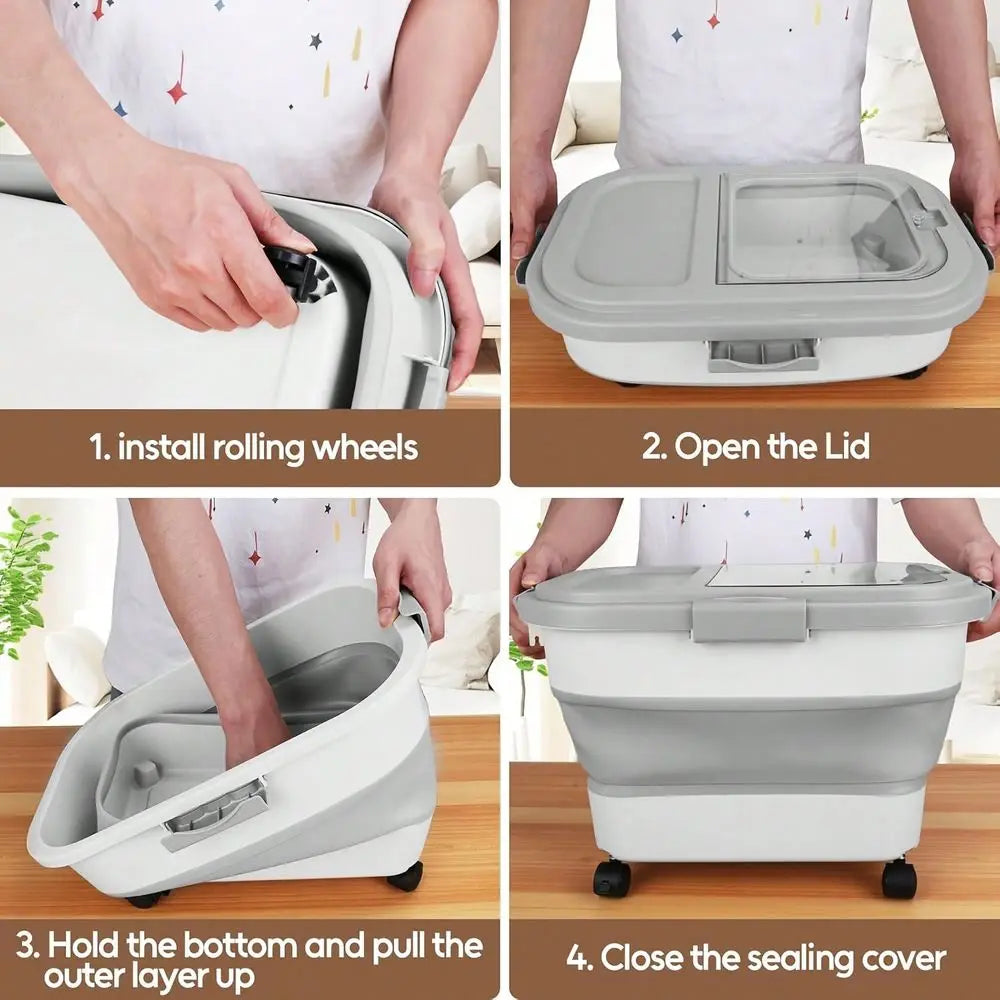 Collapsible Airtight Wooden Dog Food Storage Container