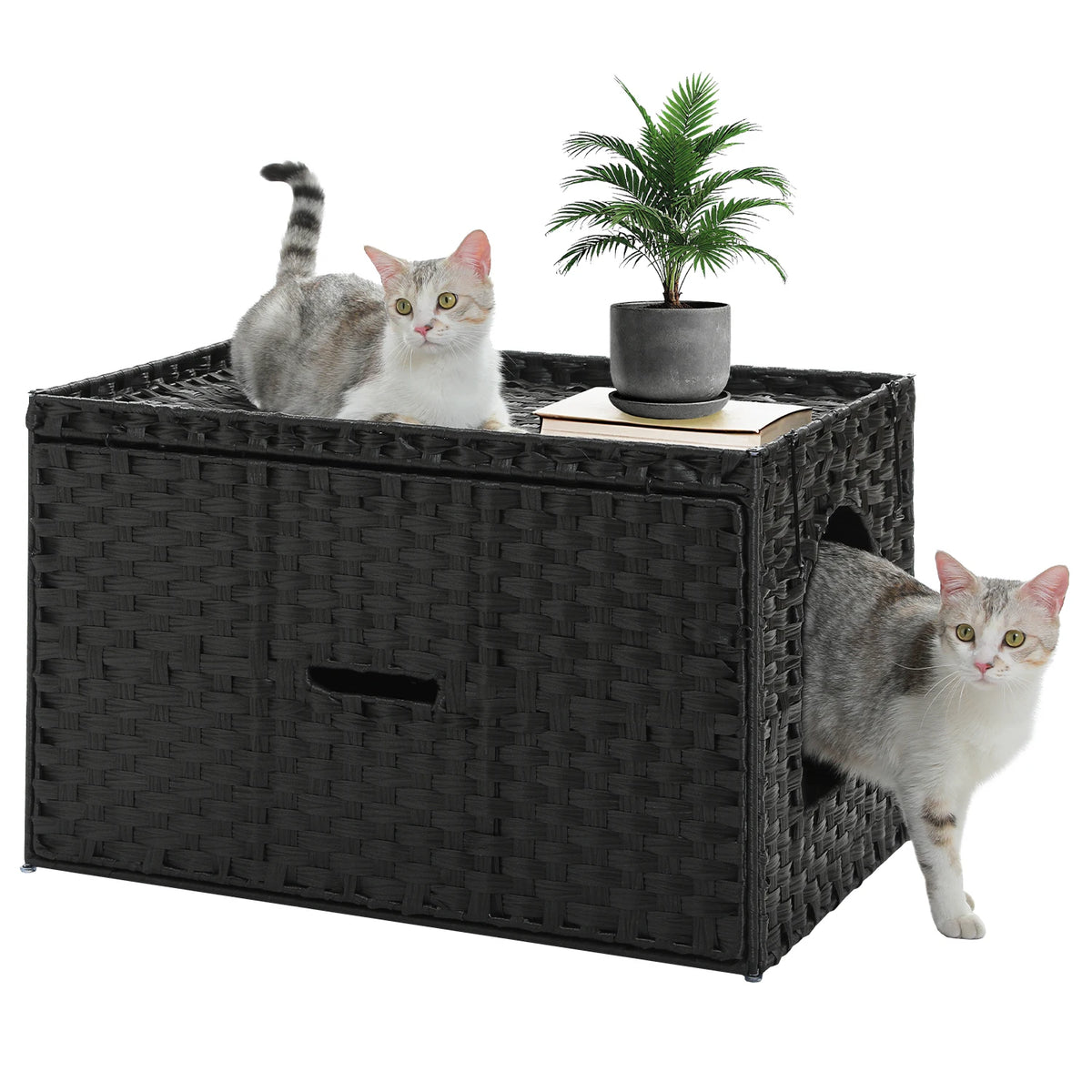 Pequulti Rattan Cat Litter Box Enclosure With Flip Top Design