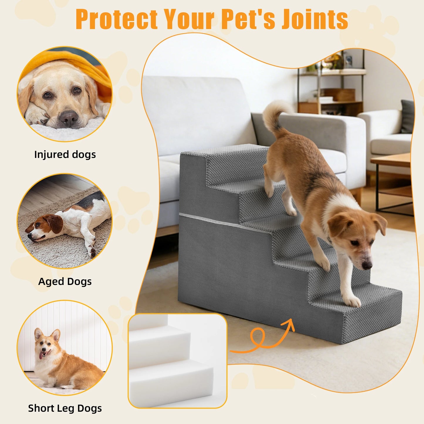 Soft Curved Dog Stairs For Pets Indoor Non Slip Ramp