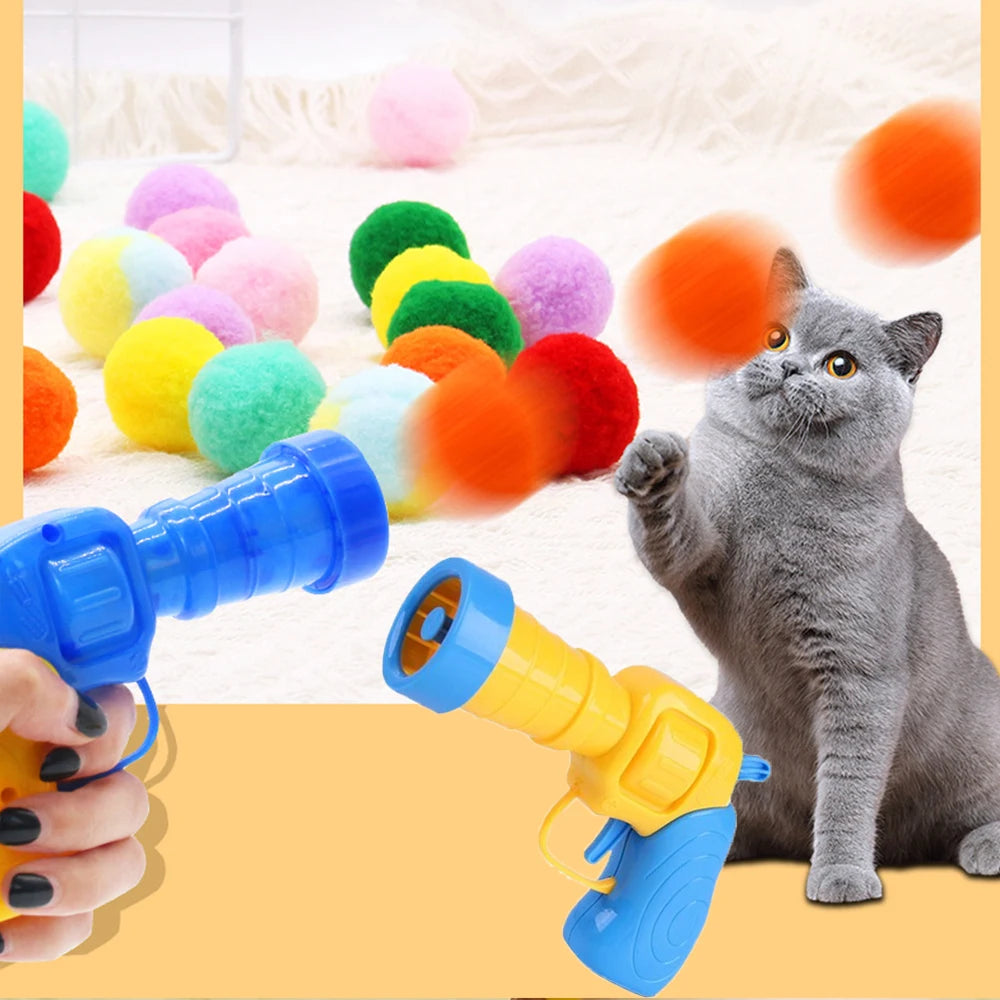 Interactive Plush Ball Shooting Gun Toy For Cats And Kittens