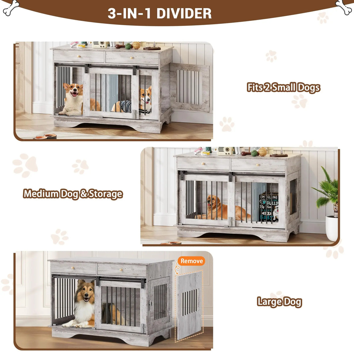 Durable Dog Crate Furniture With Storage And Removable Divider