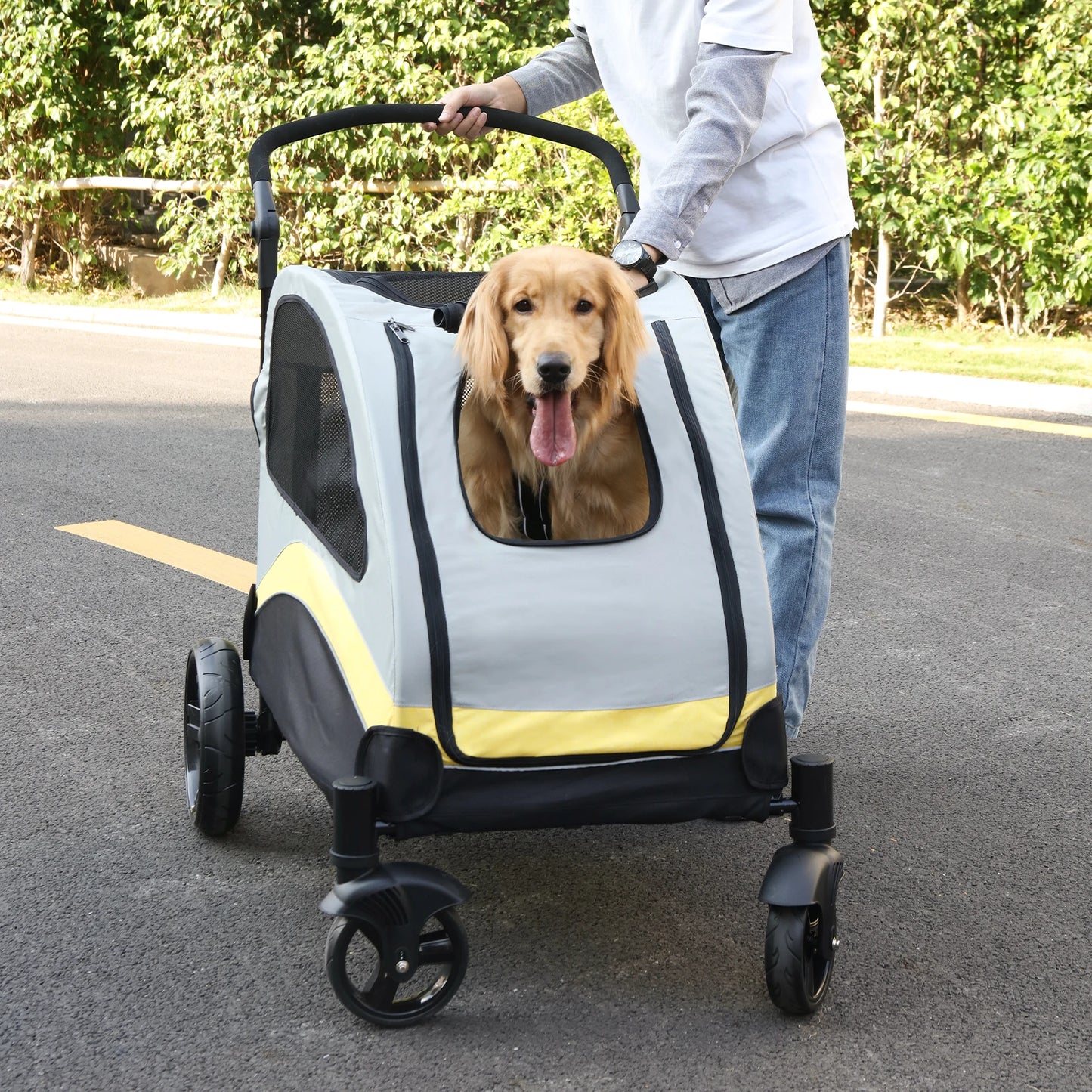 Four Wheel Foldable Portable Breathable Dog Travel Stroller