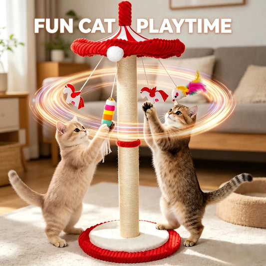 CWV Rotating Carousel Cat Scratching Post With Hanging Toys