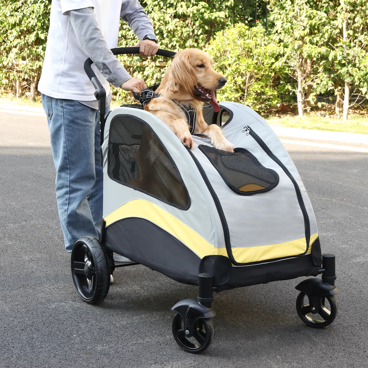 Four Wheel Foldable Portable Breathable Dog Travel Stroller
