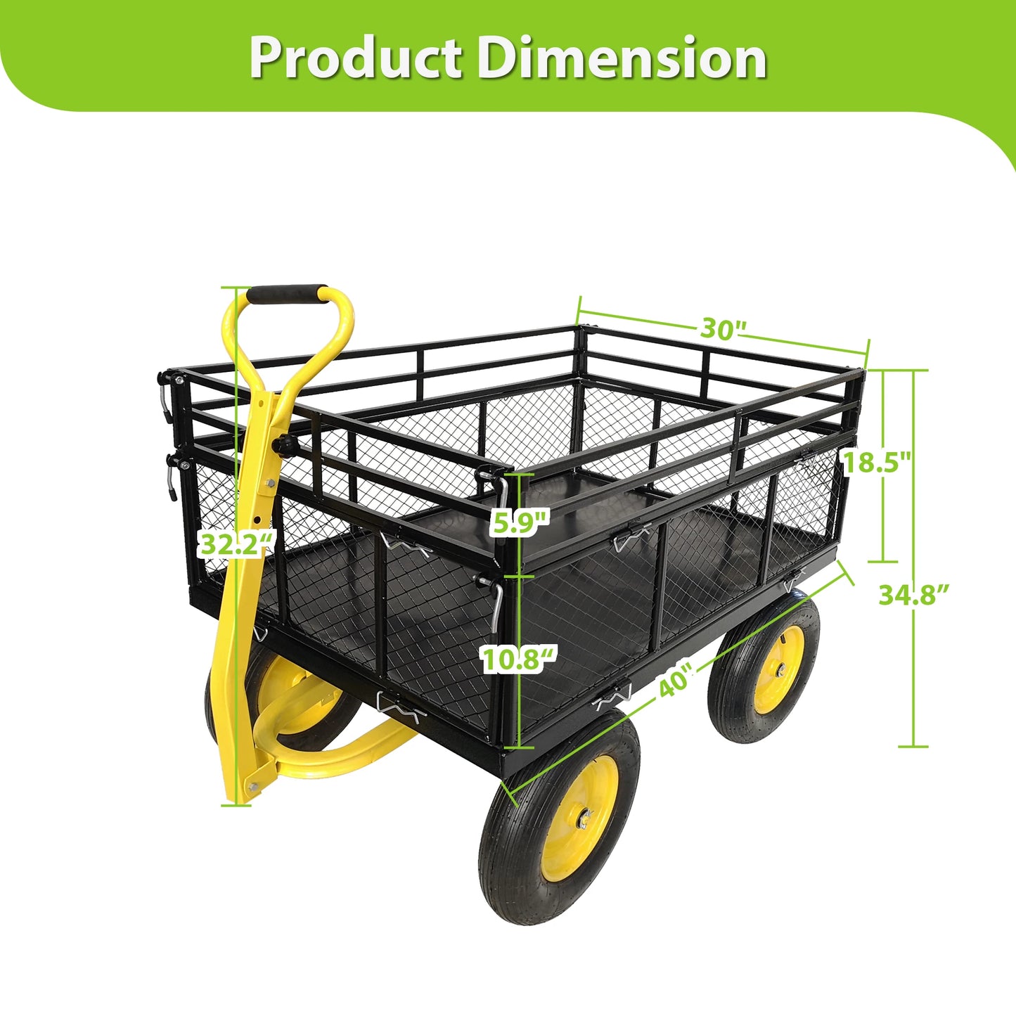 Heavy Duty Steel Garden Utility Cart With Removable Mesh Sides