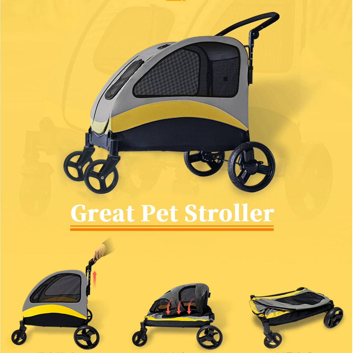Four Wheel Foldable Portable Breathable Dog Travel Stroller