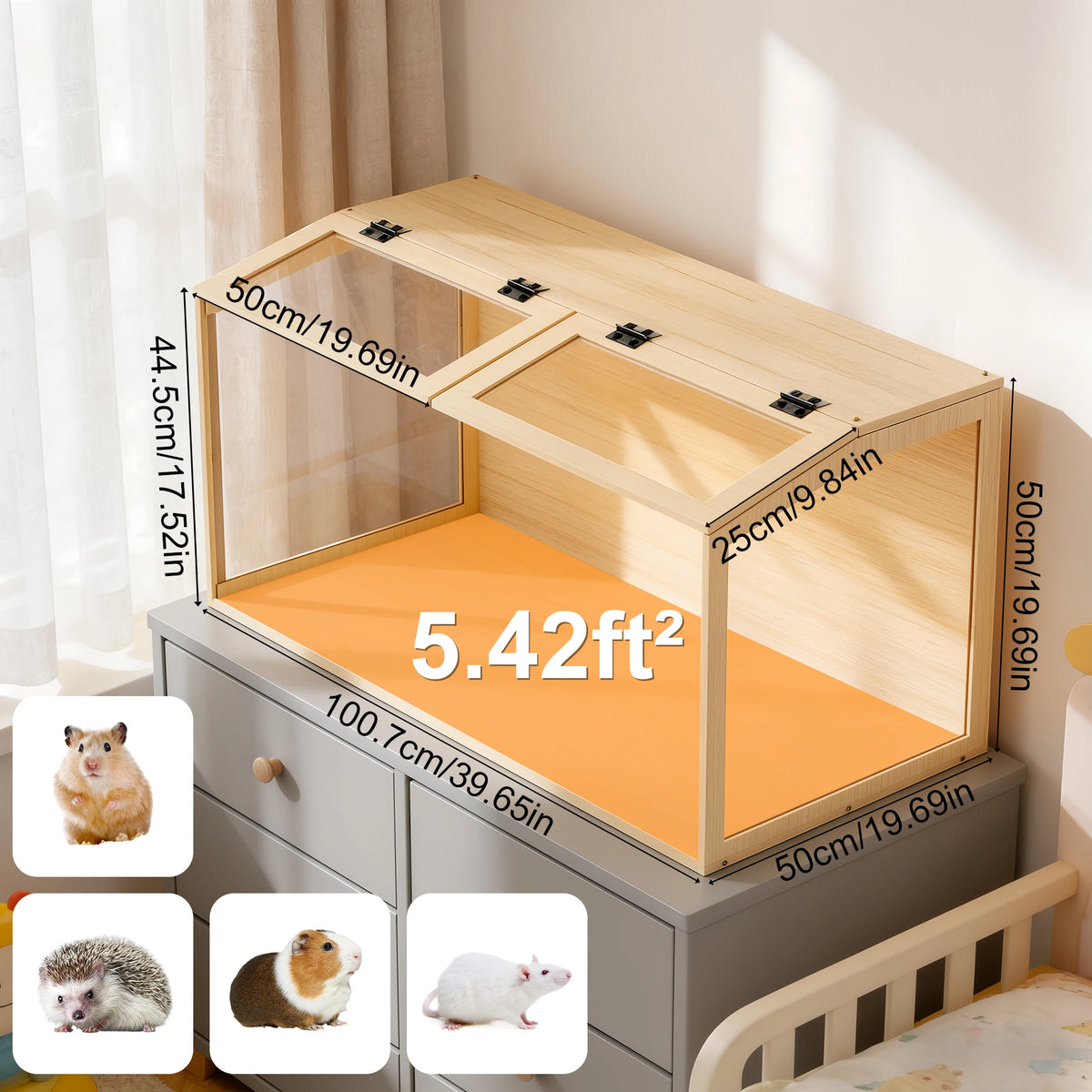 Large Wooden Hamster Cage With Tempered Glass And Led Light
