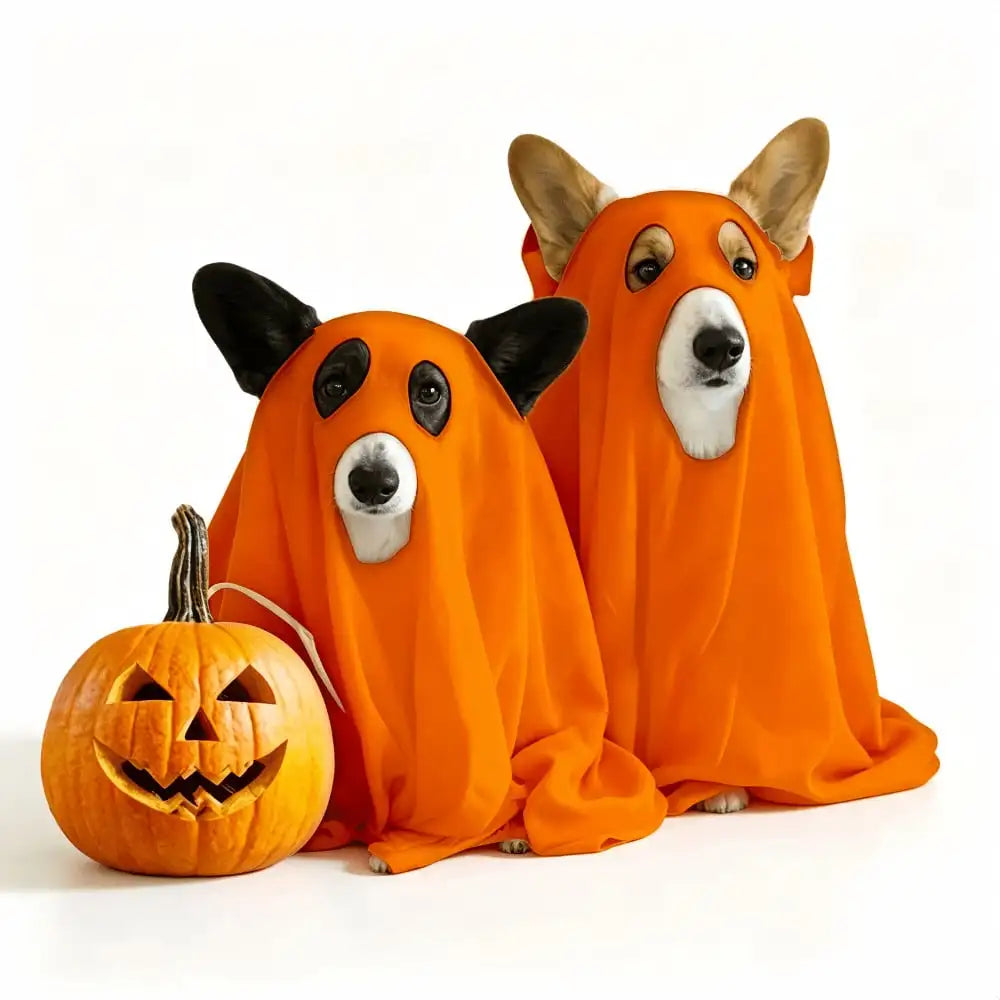 Halloween Ghost Pet Cape Reindeer Antlers Headband Costume Set
